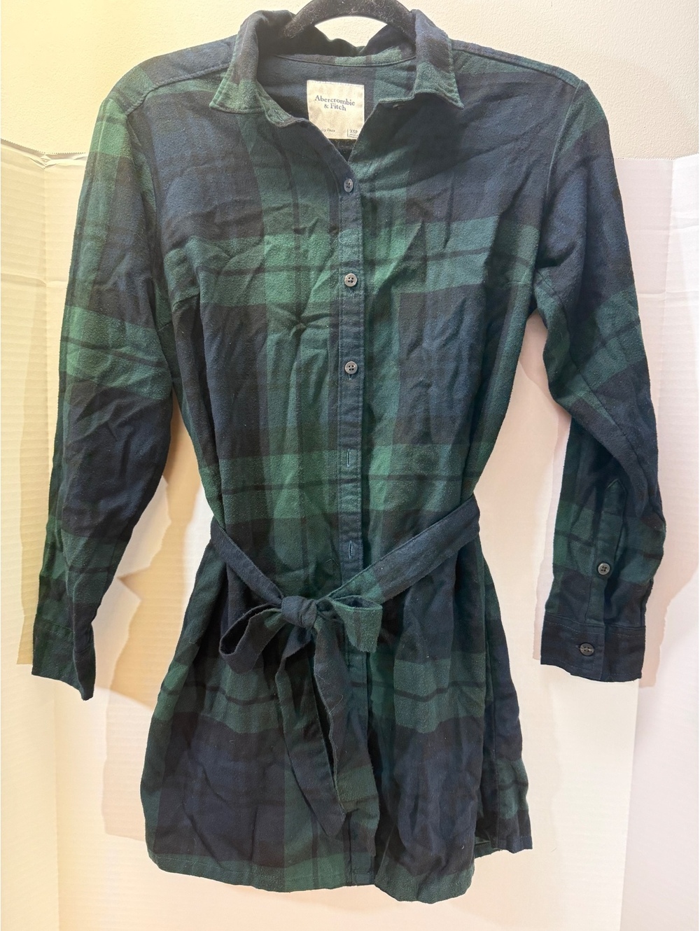 Abercrombie & Fitch Green Plaid Belted Shirt Dress Size XSP